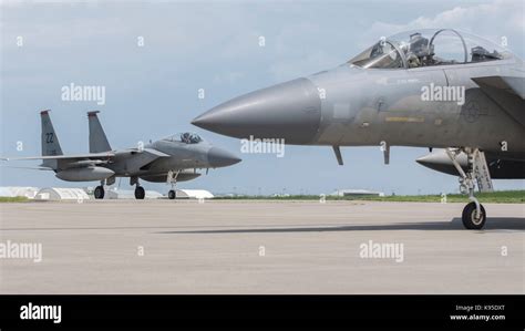 A U.S. Air Force 67th Fighter Squadron F-15 Eagle taxis during exercise ...