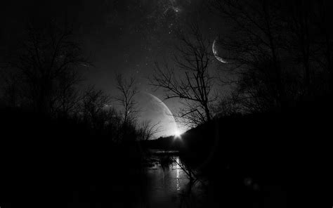 DARK NIGHT, pond, forest, moon, planet, black, white, HD wallpaper | Peakpx