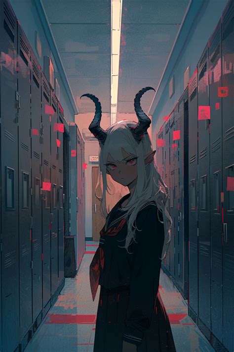 Download wallpaper 1792x2688 demon, horns, girl, room, anime hd background