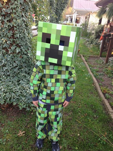 DIY Minecraft Creeper Costume Gray sweatsuit with 1.5 inch squares of ...