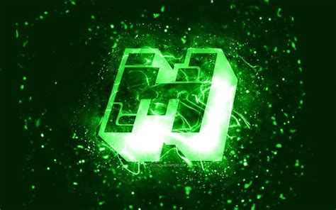 Download wallpapers Minecraft green logo, 4k, green neon lights ...