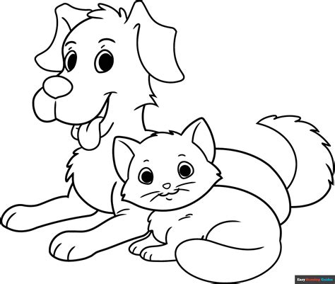 Cat and Dog Coloring Page | Easy Drawing Guides