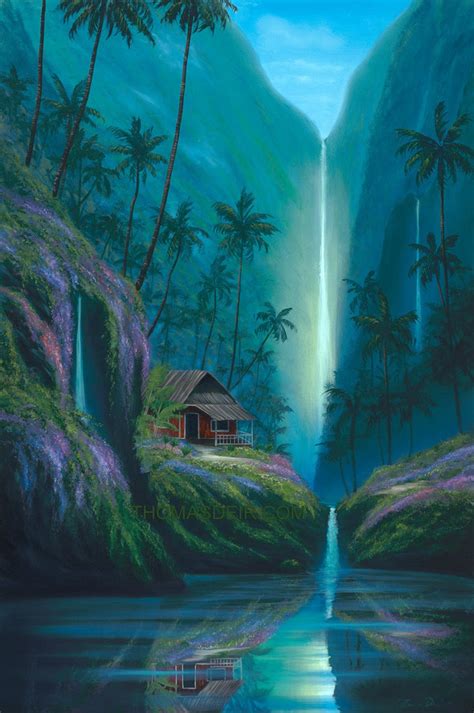 Enchanted Tropical Waterfall 24x36 Painting – Thomas Deir Studios