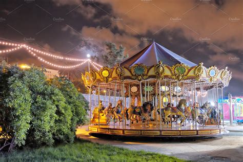 Vintage carousel at night | High-Quality Arts & Entertainment Stock ...