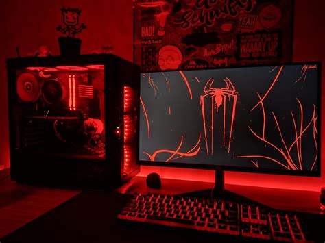 All Red Setup | Gaming room setup, Game room design, Computer gaming room