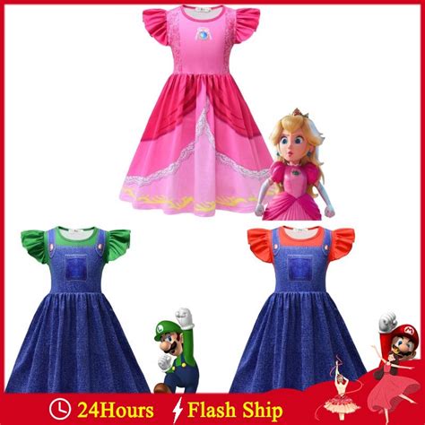 Movie Super Mario and luigi costume Dress for Kids Grils Princess Peach ...