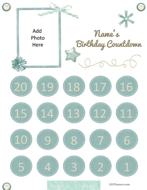 Birthday Countdown Calendar Printable - Printable Word Searches