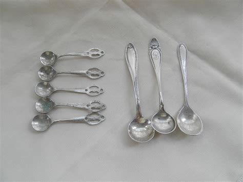 3 sterling silver vintage antique salt spoons & 5 silver plate spoons ...