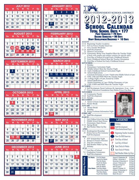 2012-2013 School Calendar (pdf) - Frisco ISD