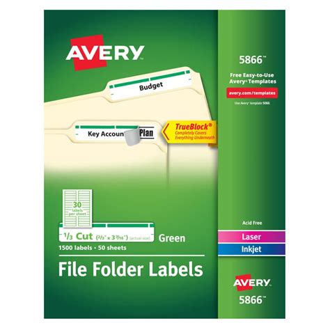 Avery® 5866 TrueBlock 2/3" x 3 7/16" Green File Folder Labels - 1500/Box