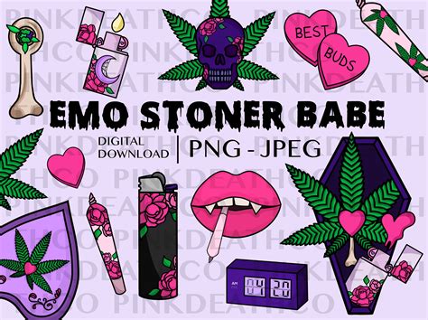 Emo Stoner Babe Digital Clipart Bundle 35 PNG and JPG Files: 420 ...