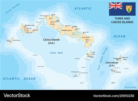 Turks and caicos islands map with flag Royalty Free Vector