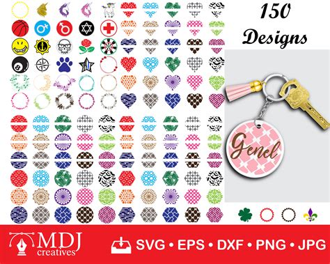 Round Keychain SVG Bundle Keychain Pattern SVG Key Ring - Etsy