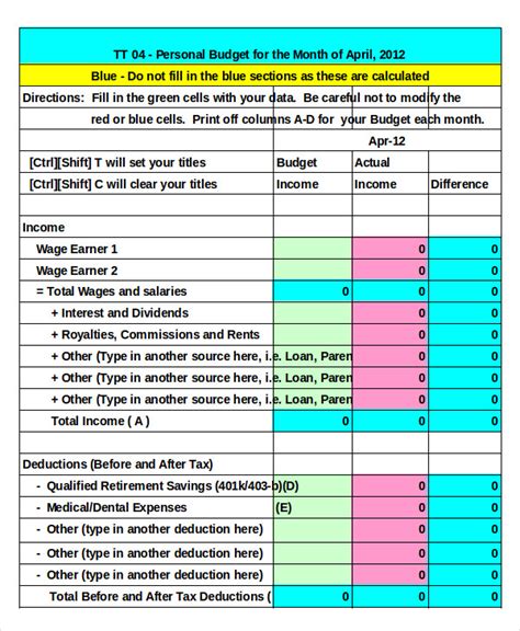 Template Budget Excel - SampleTemplatess - SampleTemplatess