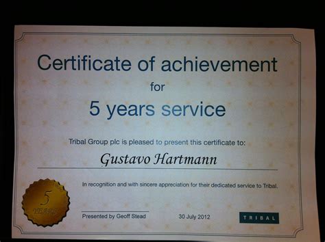 Years Of Service Certificate Template