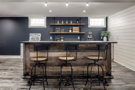 Rustic Basement Bar with Yorktowne Cabinetry