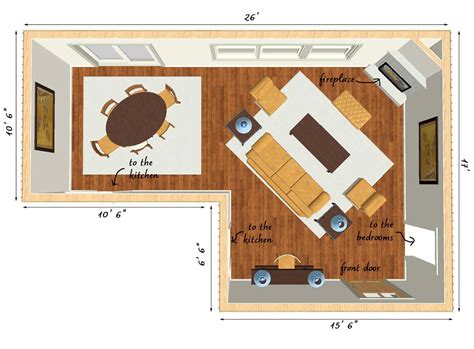 Furniture arrangement for an L-shaped living room with a corner ...