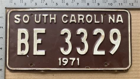 1971 South Carolina license plate BE 3329 YOM DMV clear Ford Chevy ...