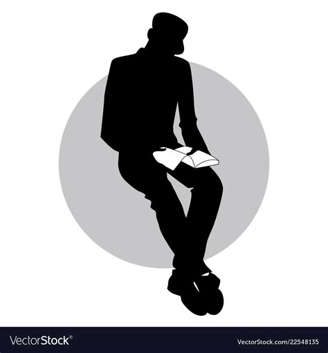 Silhouette of man sitting reading holding a book Vector Image