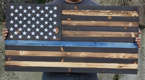 Thin Blue Line Wood Flag - Wooden-American-Flags.com