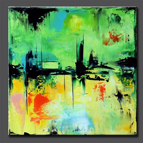 Small Abstract Square Art Painting Green Abstract Painting