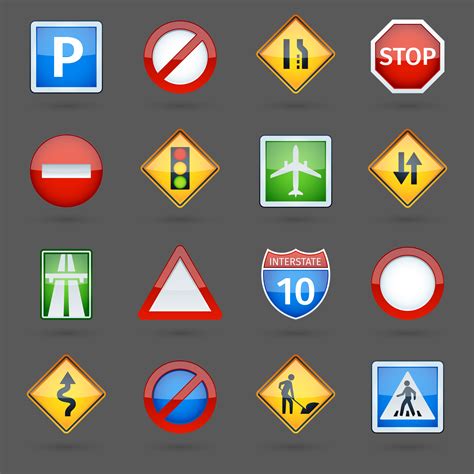 Road traffic signs glossy icons set 466314 Vector Art at Vecteezy