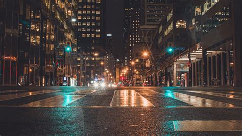 night city, road, lights, buildings, 4k HD Wallpaper