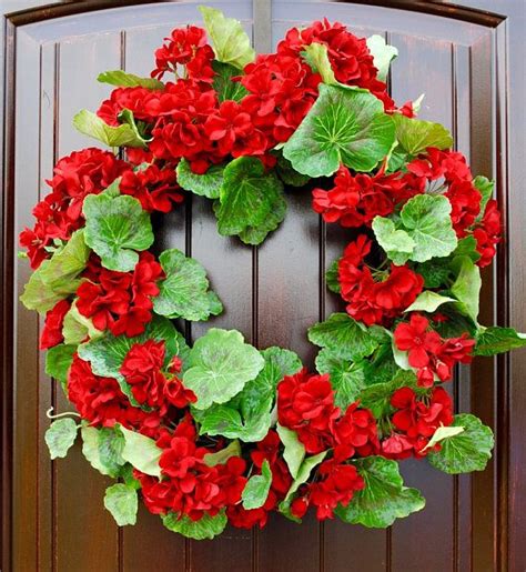 Red Geranium Patriotic Wreathsummer Wreathfront Door Wreathwreaths for ...