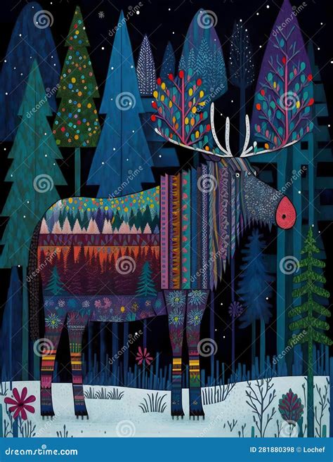 Illustration Graphic Colorful Design of a Moose and Forest Background Stock Illustration ...