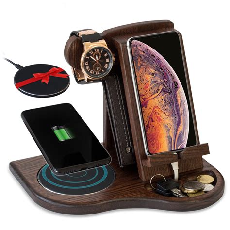 Wood Phone Docking Station with Wireless Charger Included Ash Wallet ...