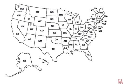 50 States Blank Map Of Usa