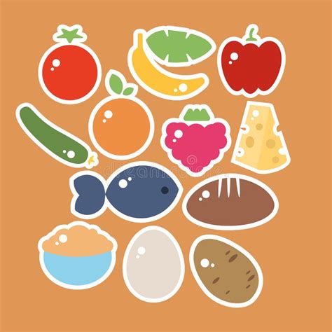 Fruit and Vegetable Stickers of Healthy Nutrition with Bread, Oat ...