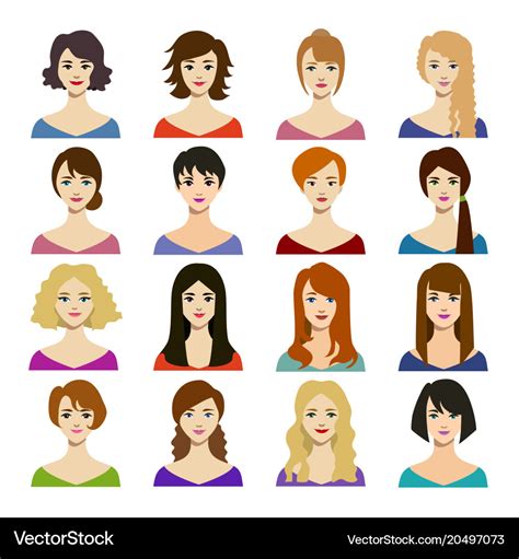 Cartoon Color Woman Hairstyles Icons Set Vector Image | The Best Porn ...