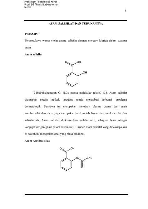 Modul Praktikum Toksikologi Bagian 4 Asam Salisilat Dan Turunannya ...