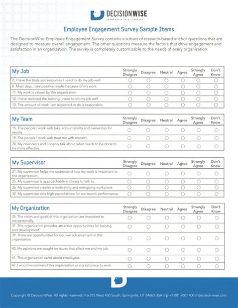 Printable Free 1 Employee Engagement Survey Forms In Pdf Employee ...