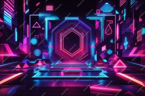 Premium AI Image | Geometric shapes neon lights background