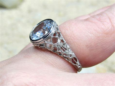 Vintage White Sapphire Engagement Ring Aegle Antique Style - Etsy