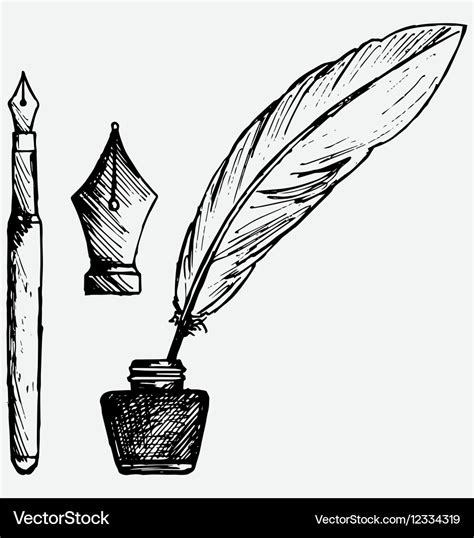 Ancient pen inkwell and old ink pen Royalty Free Vector