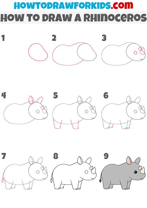 How to Draw a Rhinoceros - Easy Drawing Tutorial For Kids