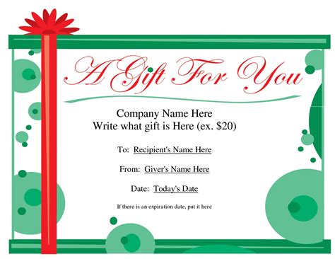 Wording For Gift Certificate