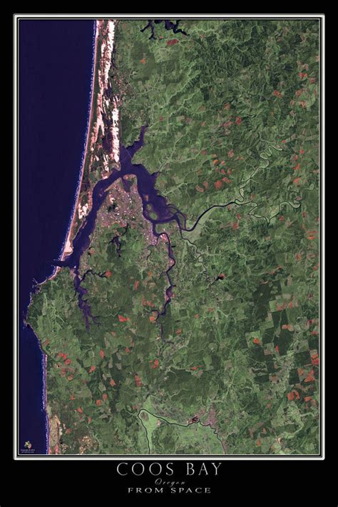 Coos Bay Oregon Satellite Poster Map — aerial views, from space ...