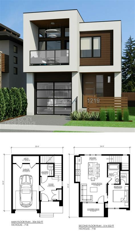 Narrow Contemporary House Plans / Modern House Ch107 Modern House Floor ...