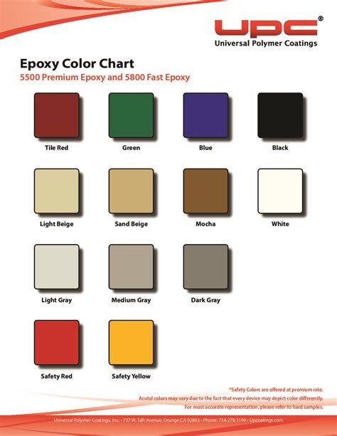 Epoxy Color Chart - Universal Polymer Coatings