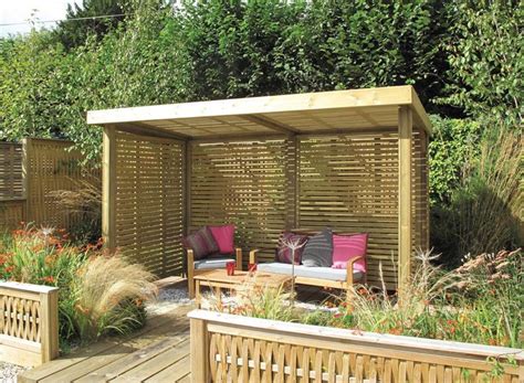 Slatted Wooden Garden Shelter | The Retreat | Small garden pergola ...