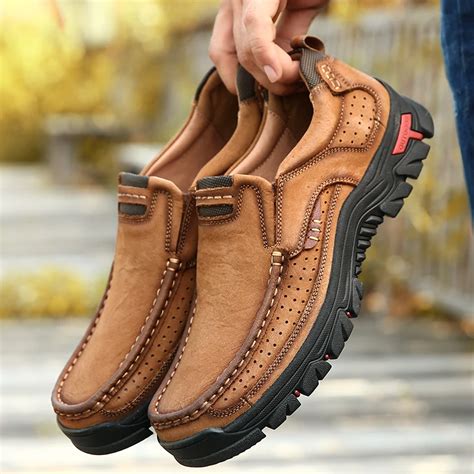 2019 Hot Men Comfortable Non Slip Hiking Shoes First Layer Cowhide ...