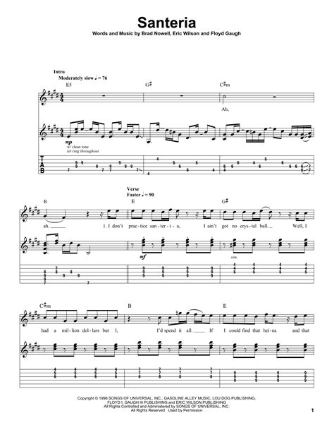 Sublime 'Santeria' Sheet Music and Printable PDF Music Notes | Sheet ...