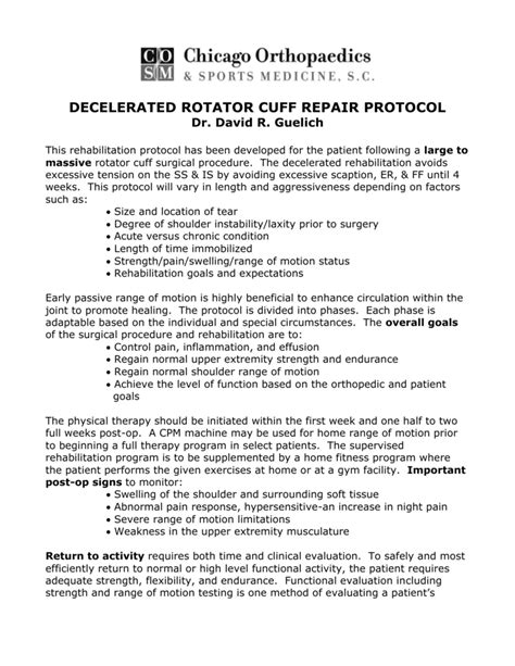 ROTATOR CUFF REPAIR PROTOCOL