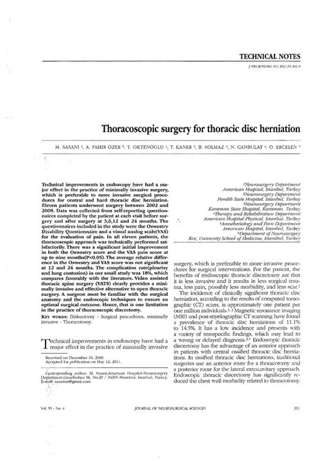 (PDF) Thoracoscopic surgery for thoracic disc herniation