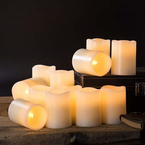 Set of 12 Flameless candles battery operated LED pillar real wax ...