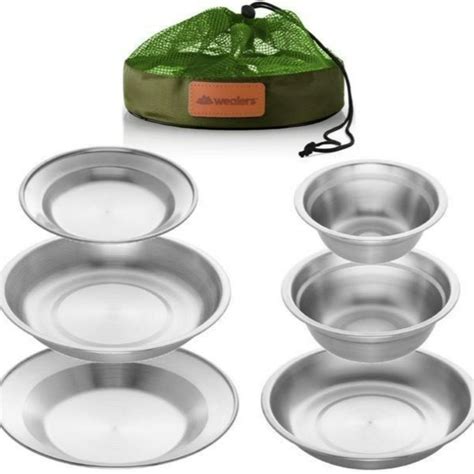 Stainless Steel Plates and Bowls Camping Dinnerware Set 24-Piece with ...